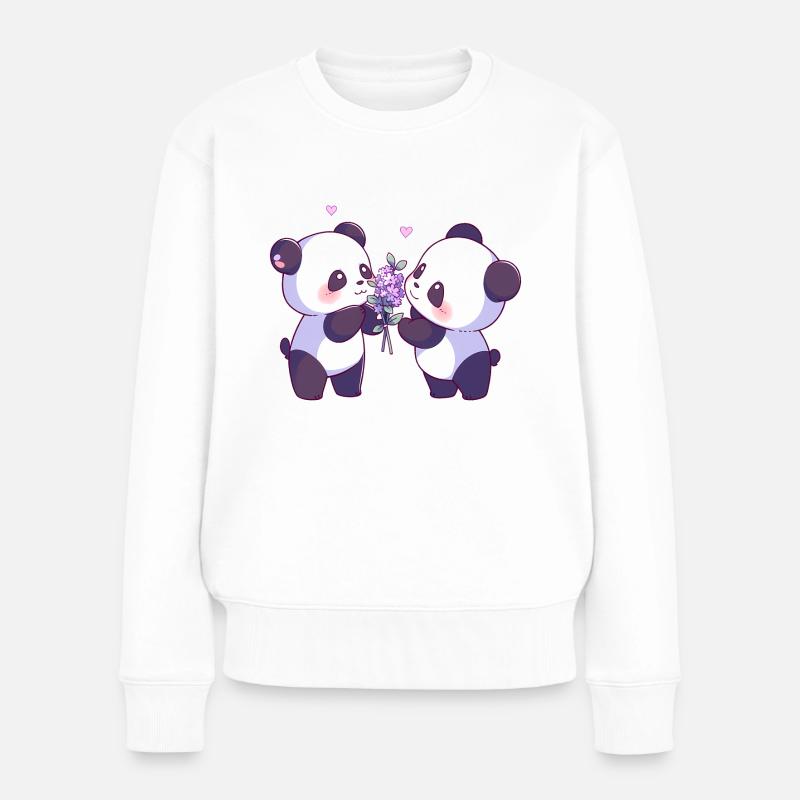 Valentinstag Pandas - Frauen Premium Bio Pullover - Weiß