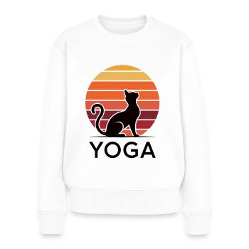 YOGA - Moment zen avec chat - Pull Premium bio Femme - blanc - Devant - Julia (174cm)