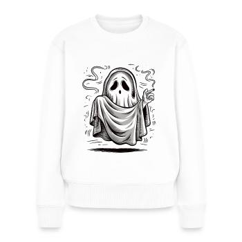 Fantôme à l’humour noir - Fantôme fumant - Pull Premium bio Femme - blanc - Devant - Julia (174cm)