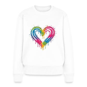 Buntes Herz Shirt - Frauen Premium Bio Pullover - Weiß - Vorne - Julia (174cm)