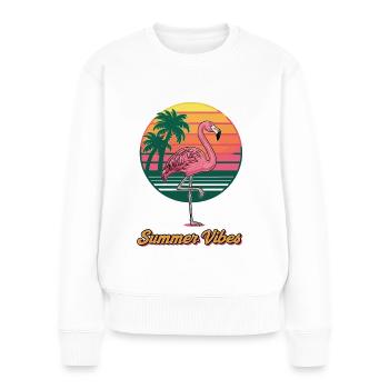 Retro Sommer Flamingo - Frauen Premium Bio Pullover - Weiß - Vorne - Julia (174cm)