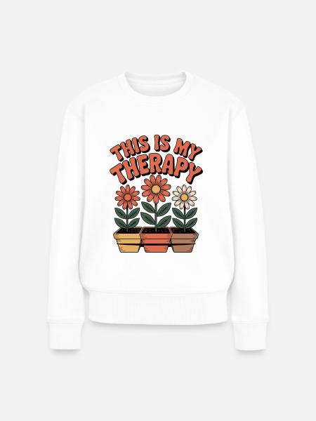 Blumen statt Therapeuten - Frauen Premium Bio Pullover - Weiß