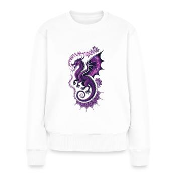 Magischer lila Drache mit Sternenflügel - Frauen Premium Bio Pullover - Weiß - Vorne - Julia (174cm)