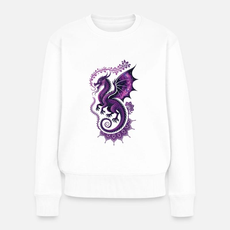 Magischer lila Drache mit Sternenflügel - Frauen Premium Bio Pullover - Weiß