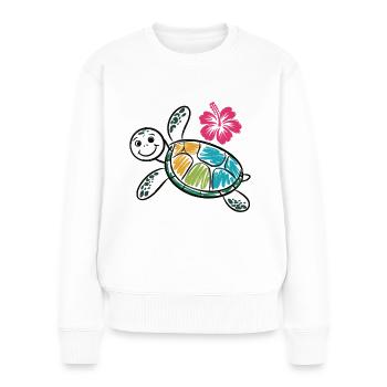 Colorful Turtle with Hibiscus – Summer Shirt - Women's Premium Organic Jumper - white - Front - Julia (174cm)