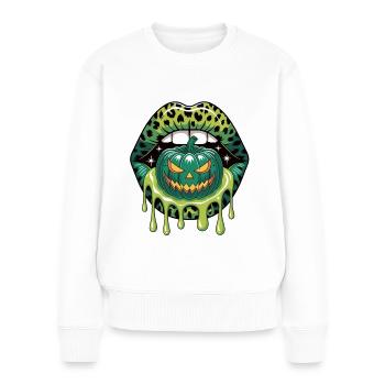 Leopard Lips & Pumpkin – Halloween - Women's Premium Organic Jumper - white - Front - Julia (174cm)