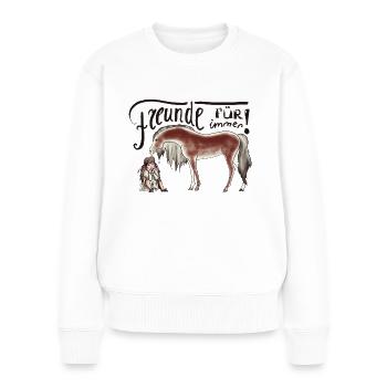 Kind und Haflinger Pferdchen - Frauen Premium Bio Pullover - Weiß - Vorne - Julia (174cm)