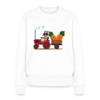 Cool rabbit on tractor with giant carrots - Women's Premium Organic Jumper - white - Front - Julia (174cm)