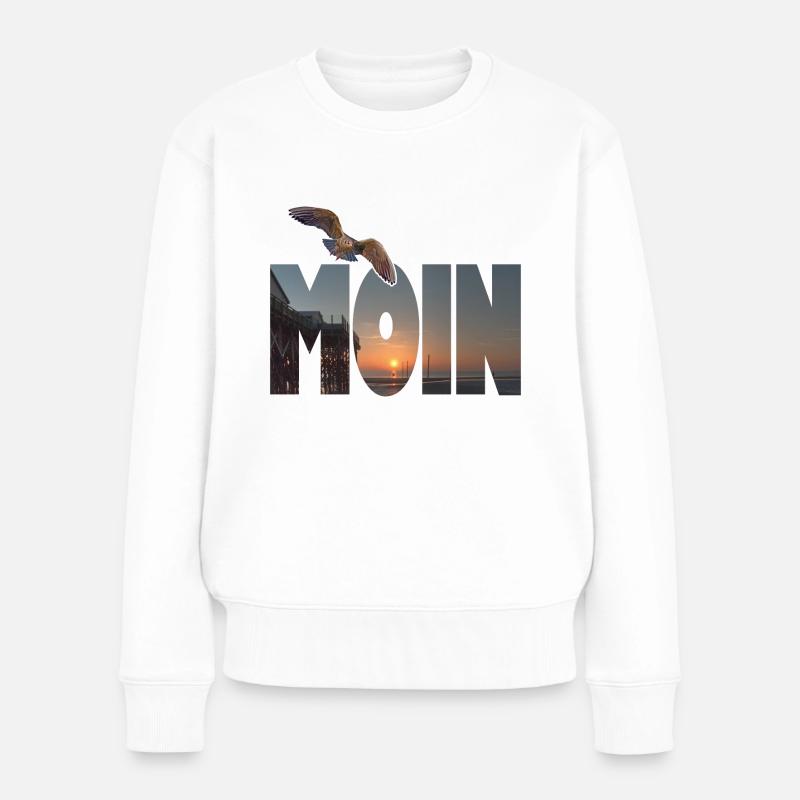 Moin (Motiv: St. Peter Ording) - Frauen Premium Bio Pullover - Weiß