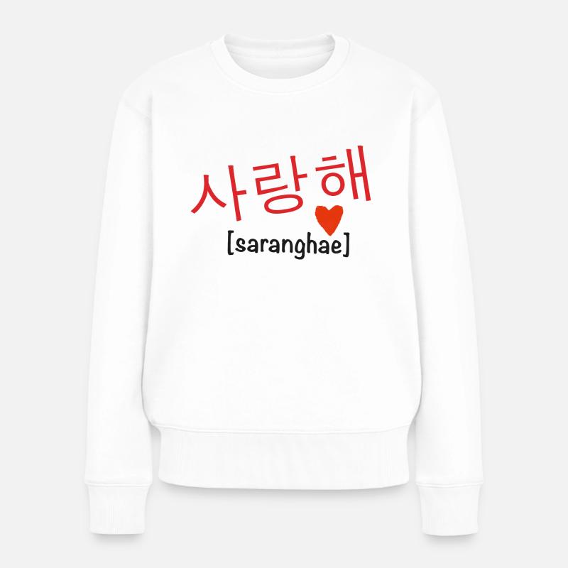 saranghae – Ich liebe dich koreanisch - Frauen Premium Bio Pullover - Weiß