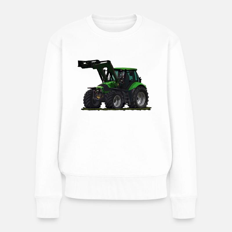 Hellgrüner Traktor mit Frontlader - Frauen Premium Bio Pullover - Weiß