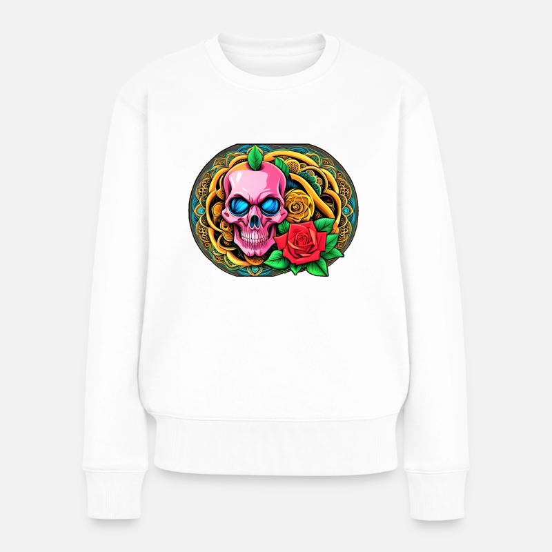 Skulls 'n' Roses - Pink Skull - Frauen Premium Bio Pullover - Weiß