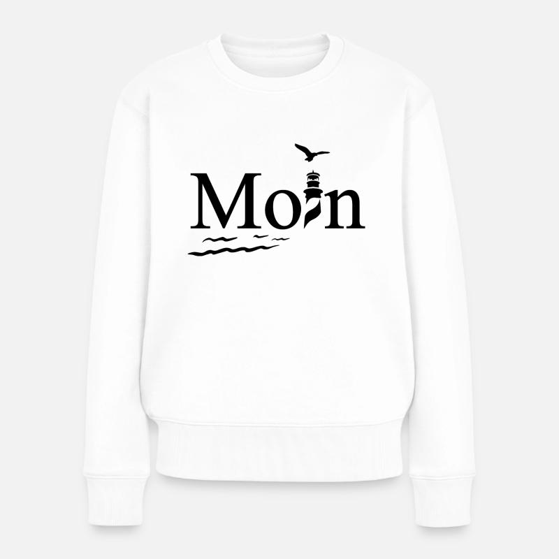 Maritimes Moin Design mit Möwe und Leuchtturm - Frauen Premium Bio Pullover - Weiß
