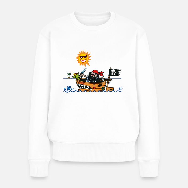 Pirat mit Schiff - Frauen Premium Bio Pullover - Weiß