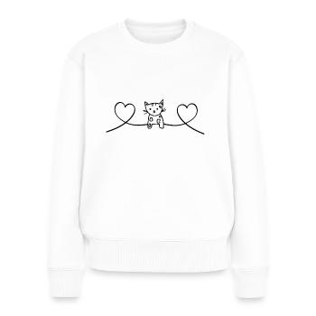 Katzenliebe Katze mit Herzen - Frauen Premium Bio Pullover - Weiß - Vorne - Julia (174cm)
