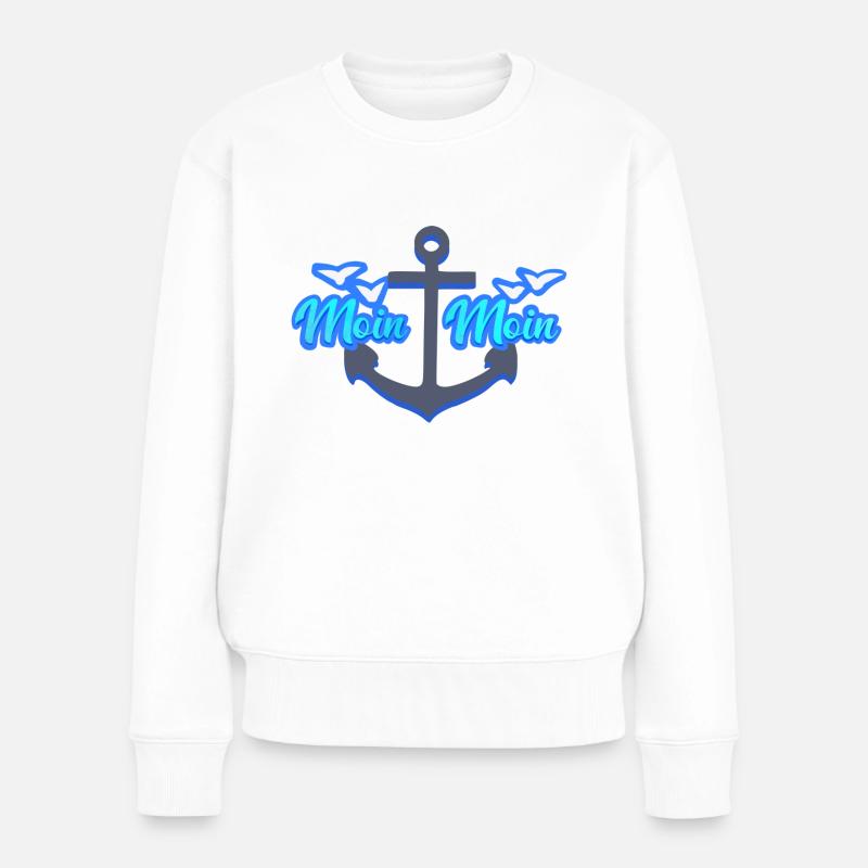 Moin Moin I Begrüßung - Frauen Premium Bio Pullover - Weiß