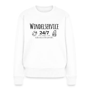 Windelservice rund um die Uhr - Frauen Premium Bio Pullover - Weiß - Vorne - Julia (174cm)