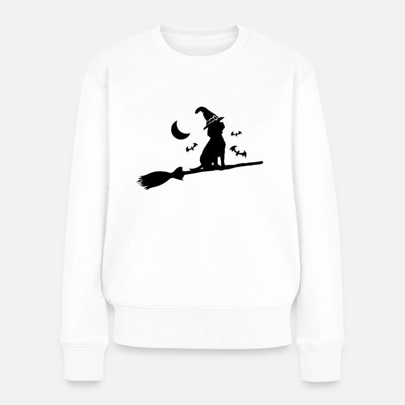 Süßer Beagle auf Hexen Besen an Halloween - Frauen Premium Bio Pullover - Weiß