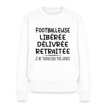 Footballeuse célèbre sa retraite avec humour cadea - Pull Premium bio Femme - blanc - Devant - Julia (174cm)