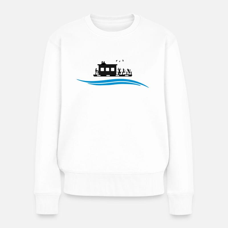 Hausboot Wasser - Frauen Premium Bio Pullover - Weiß