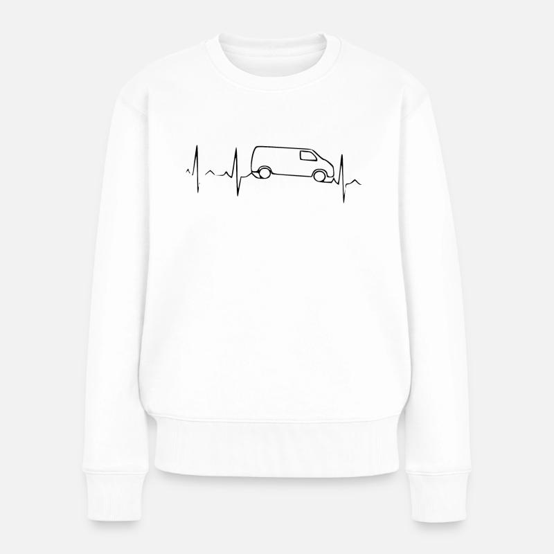Camping Van Life retro Bus Camper Herzschlag - Frauen Premium Bio Pullover - Weiß
