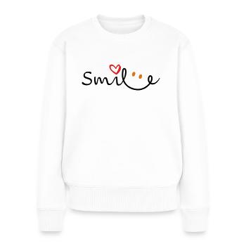 Lettrage sourire sourire - Pull Premium bio Femme - blanc - Devant - Julia (174cm)