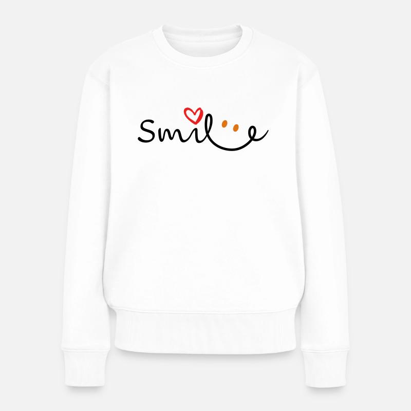 Smile-Lächeln-Schriftzug - Frauen Premium Bio Pullover - Weiß