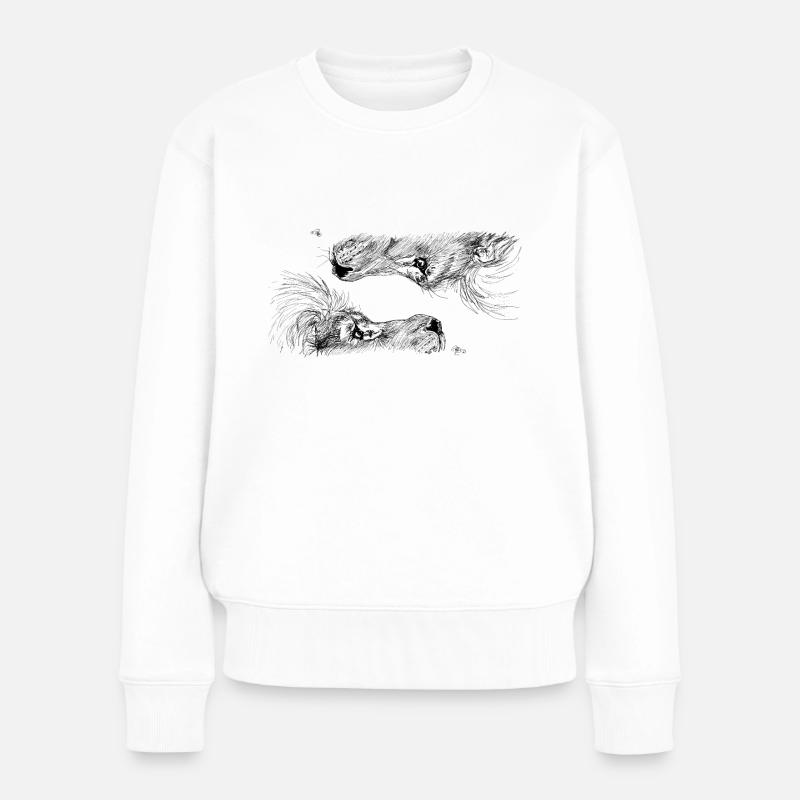 Doppellöwe - Frauen Premium Bio Pullover - Weiß