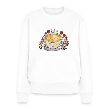 Happy Coffee Cup - Frauen Premium Bio Pullover - Weiß - Vorne - Julia (174cm)