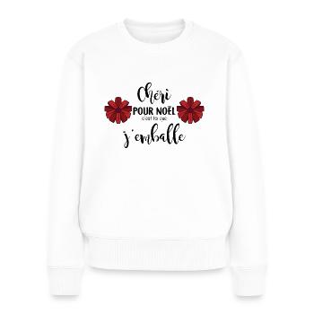 cheri pour noel c'est toi que j'emballe - Pull Premium bio Femme - blanc - Devant - Julia (174cm)