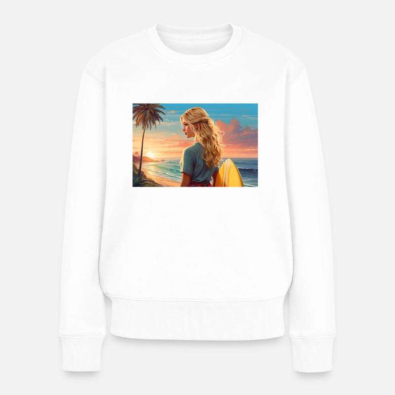 Surfer-Girl - Frauen Premium Bio Pullover - Weiß