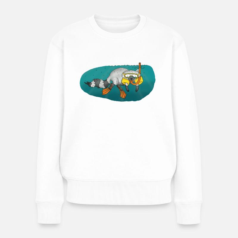 waschbär tauchen schnorcheln diving - Frauen Premium Bio Pullover - Weiß