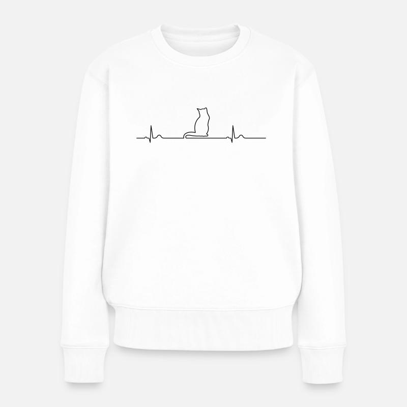 Katzenliebe, Herzschlag - Frauen Premium Bio Pullover - Weiß