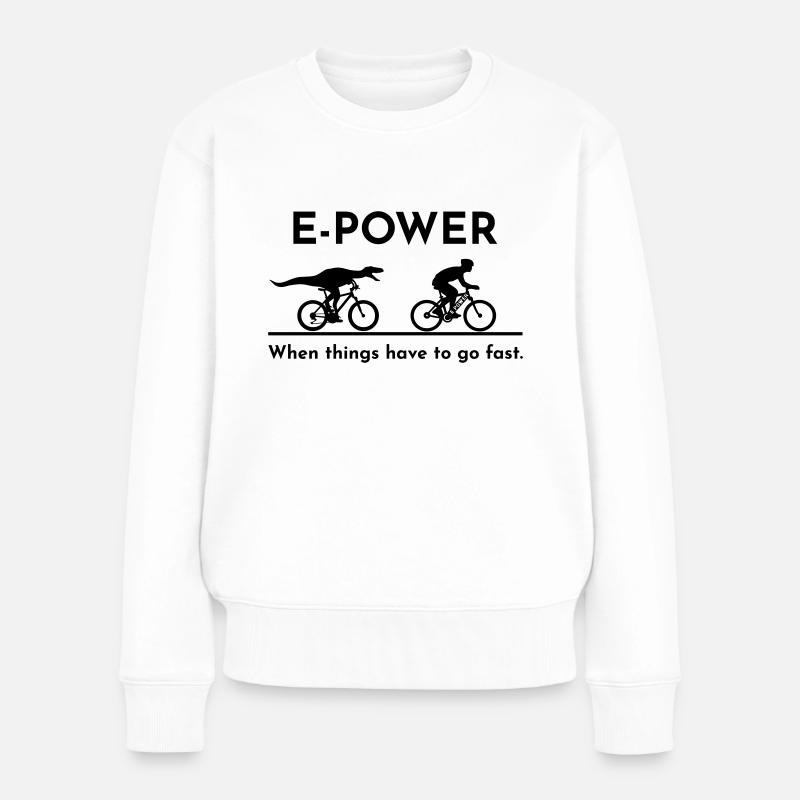 Vélociraptor à la poursuite d’un e-biker - Pull Premium bio Femme - blanc