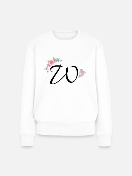 Buchstabe w Blumen - Frauen Premium Bio Pullover - Weiß