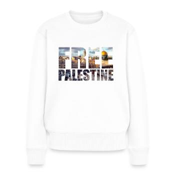Libérer la Palestine - Pull Premium bio Femme - blanc - Devant - Julia (174cm)