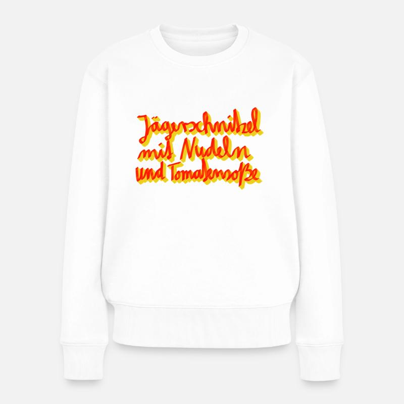 Jägerschnitzel mit Nudeln und Tomatensoße - Frauen Premium Bio Pullover - Weiß