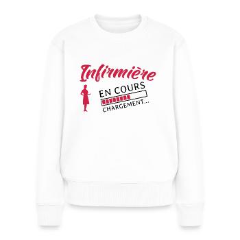 Infirmière en cours Future infirmière - Pull Premium bio Femme - blanc - Devant - Julia (174cm)