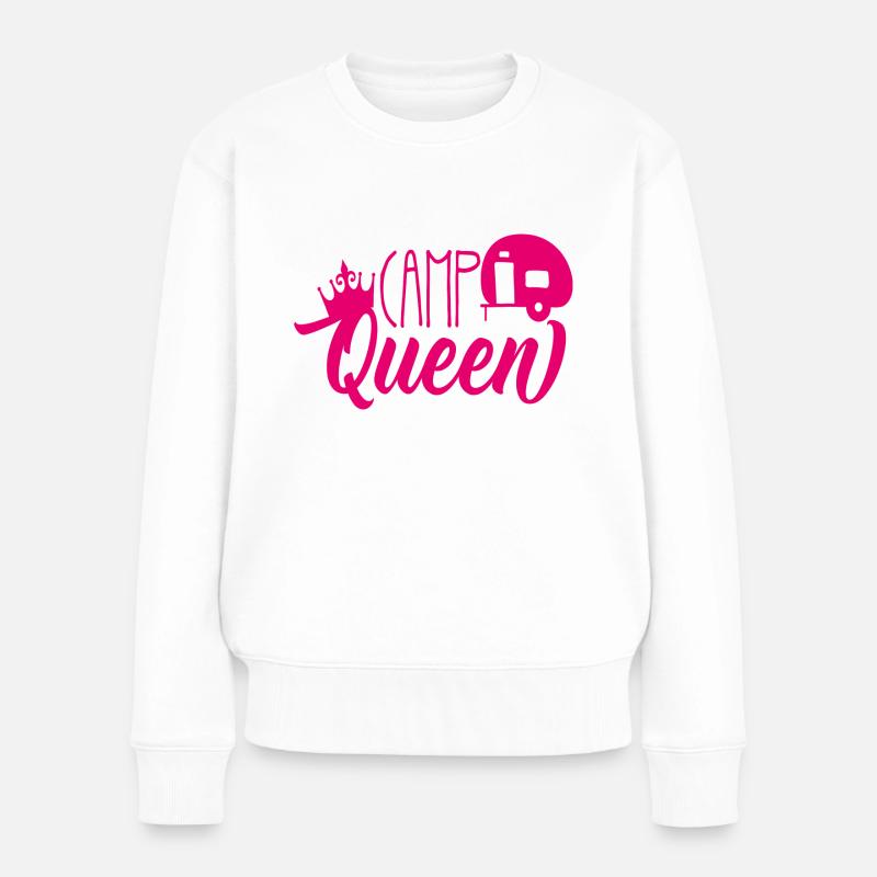 Camping Queen Camperin Camping Frau Geschenk - Frauen Premium Bio Pullover - Weiß
