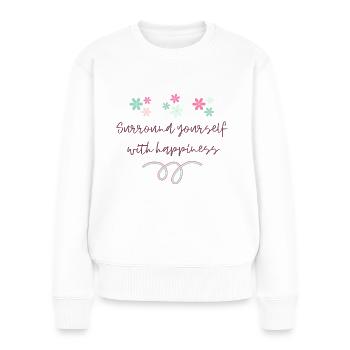 Surround yourself with happiness - Glückseligkeit - Women's Premium Organic Jumper - white - Front - Julia (174cm)