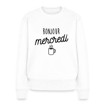 Bonjour mercredi - Pull Premium bio Femme - blanc - Devant - Julia (174cm)