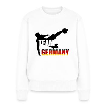 Team Germany Fussball Fußball Deutschland Design - Frauen Premium Bio Pullover - Weiß - Vorne - Julia (174cm)