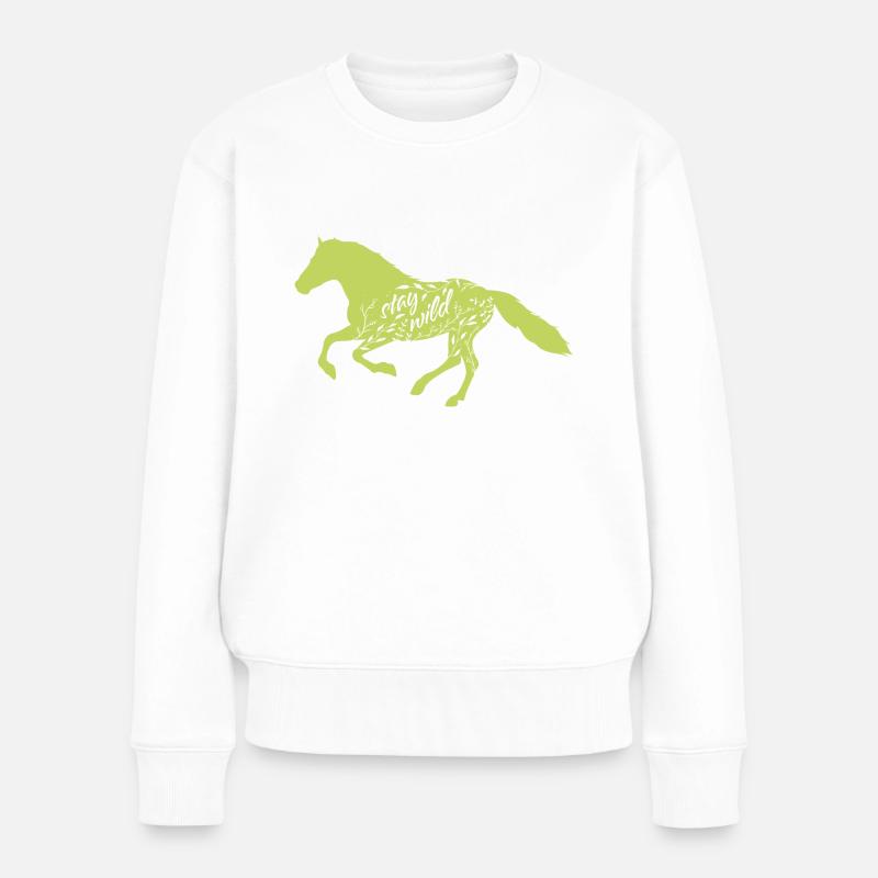 Illustration Pferd "stay wild" - Frauen Premium Bio Pullover - Weiß