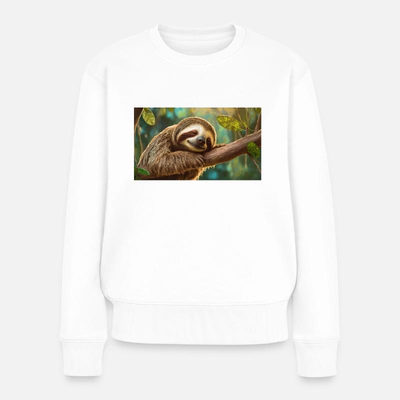 Niedliche Tiere chillen – Faultier - Frauen Premium Bio Pullover - Weiß