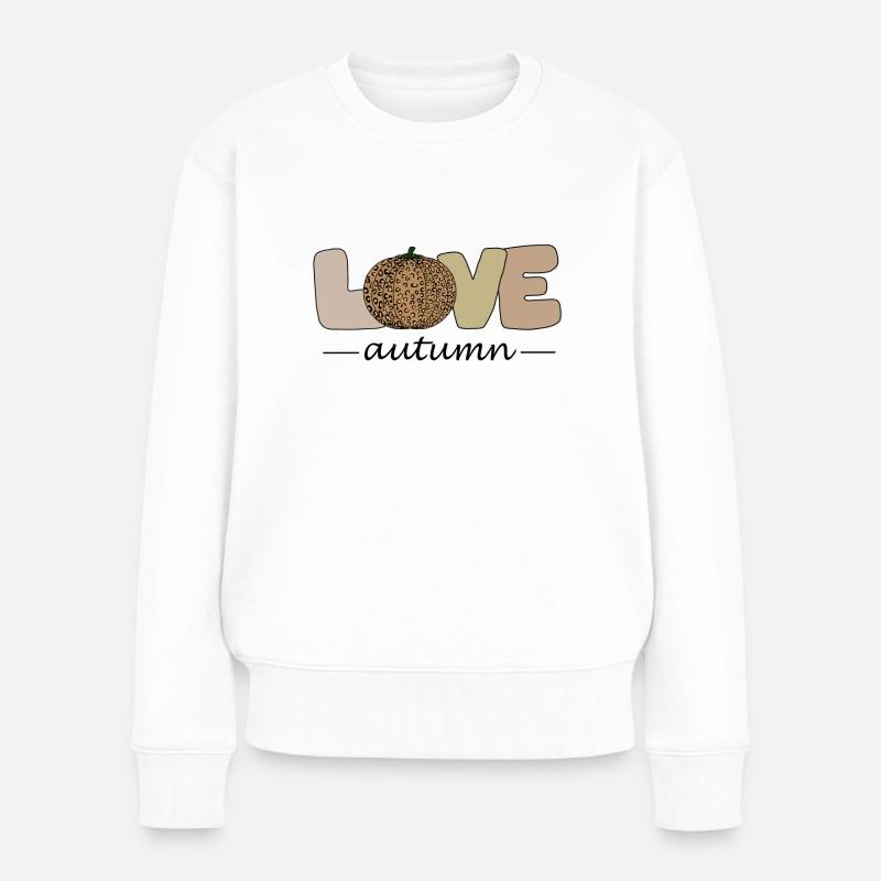 LOVE HERBST - Frauen Premium Bio Pullover - Weiß
