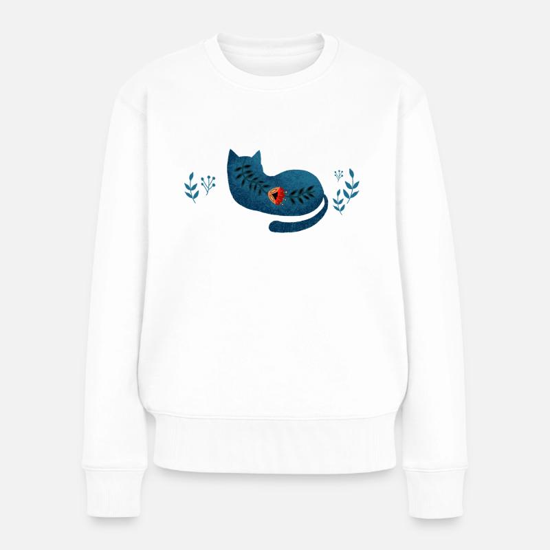 Blaue Katze, Blaue Katze - Frauen Premium Bio Pullover - Weiß