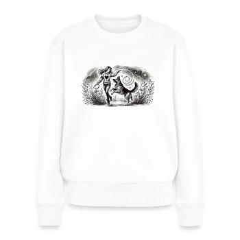 Harmonie zwischen Mensch und Hund - Frauen Premium Bio Pullover - Weiß - Vorne - Julia (174cm)