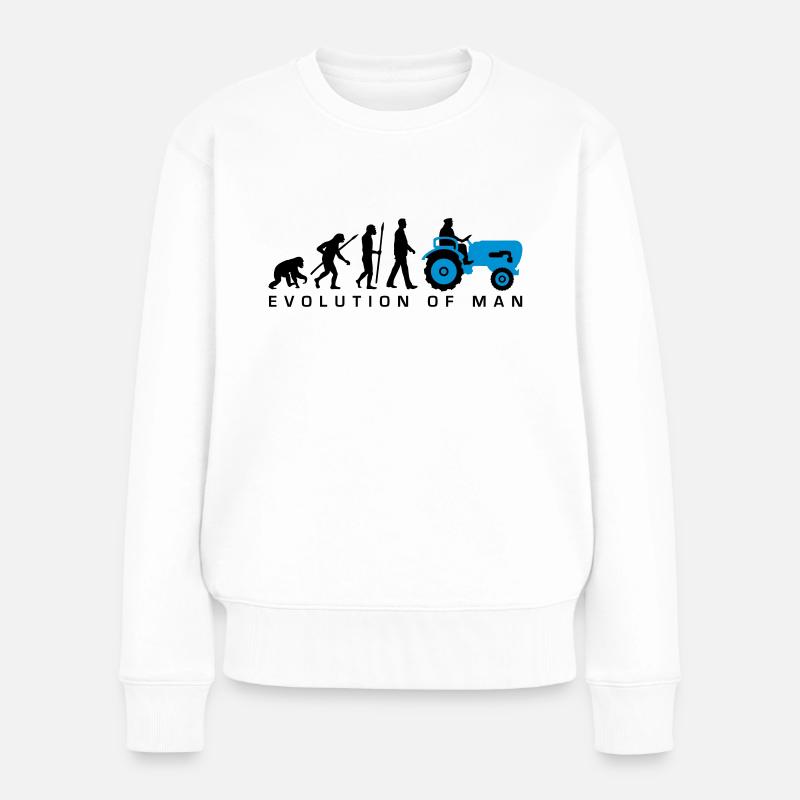 evolution_bauer_mit_traktor_032013_a_2c - Frauen Premium Bio Pullover - Weiß
