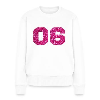 Number 6 Pink Glitter - 6th Anniversary - Women's Premium Organic Jumper - white - Front - Julia (174cm)