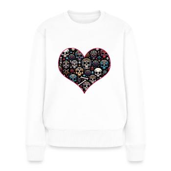 Buntes dekoratives Skullmuster - Frauen Premium Bio Pullover - Weiß - Vorne - Julia (174cm)